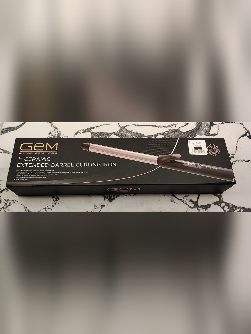 Gem 1" Ceramic Extended-Barrel Curling Iron - Rose Gold/Black New